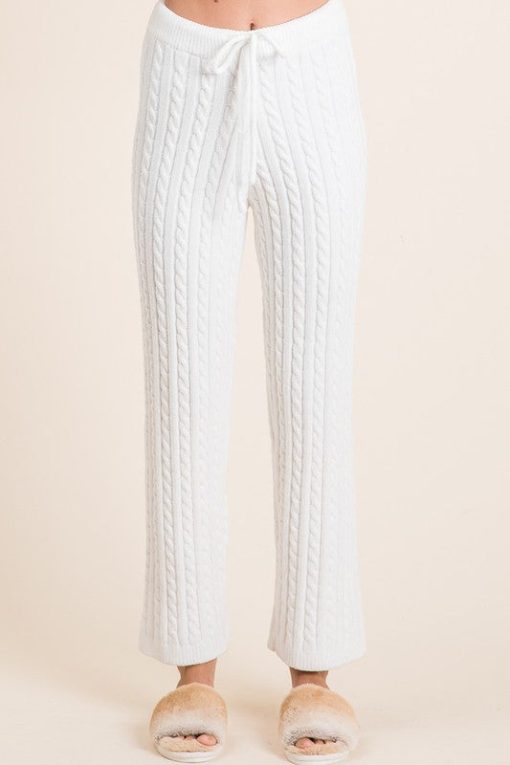 BiBi Cable-Knit High Waist Sweater Pants in Ivory - Image 2