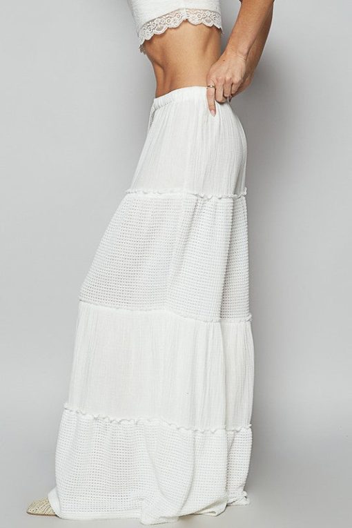 POL Waffle-Knit Drawstring Wide Leg Pants in Ivory - Image 2