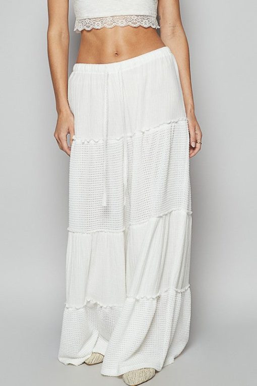 POL Waffle-Knit Drawstring Wide Leg Pants in Ivory