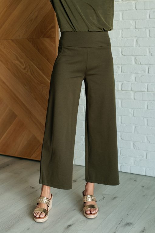 Dear Scarlett Magic Wide Leg Crop Pants in Olive