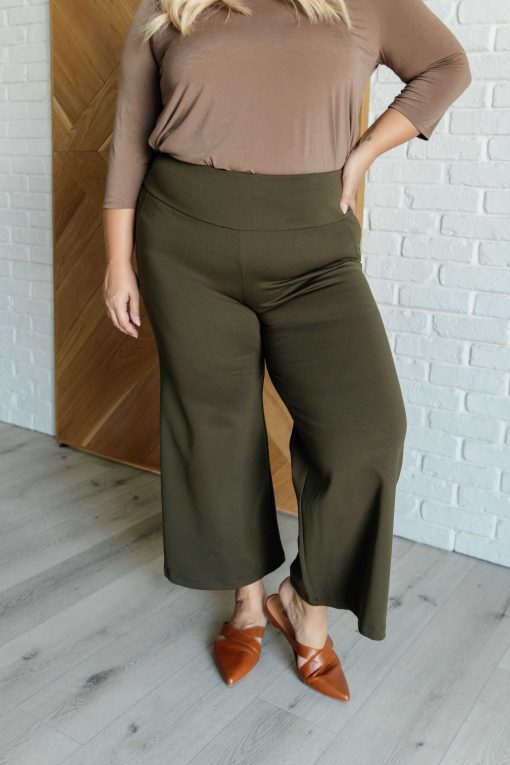 Dear Scarlett Magic Wide Leg Crop Pants in Olive - Image 2