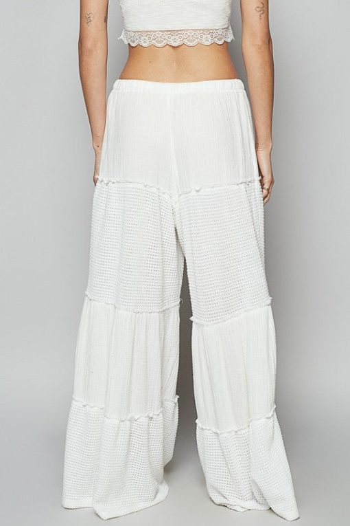 POL Waffle-Knit Drawstring Wide Leg Pants in Ivory - Image 3