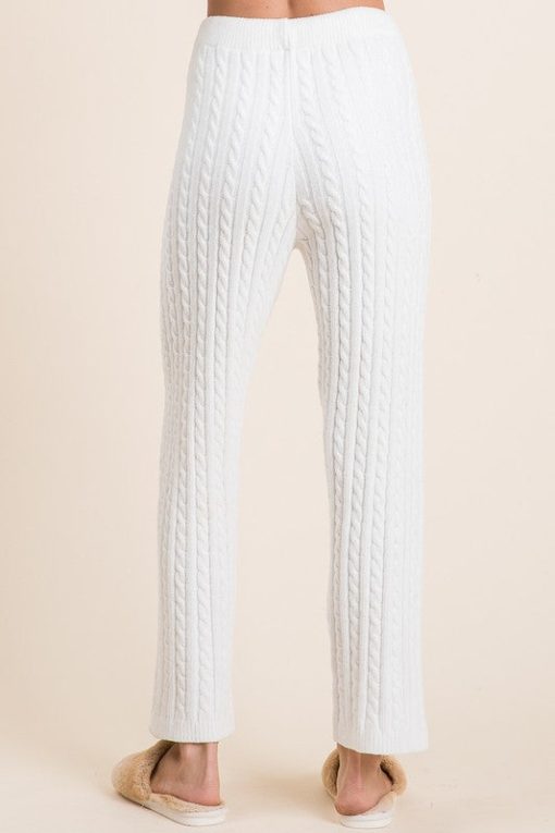 BiBi Cable-Knit High Waist Sweater Pants in Ivory - Image 3